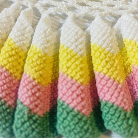 Handmade Crocheted Doily Pink Green Yellow White Ruffled 11” Vintage - Picture 8 of 9